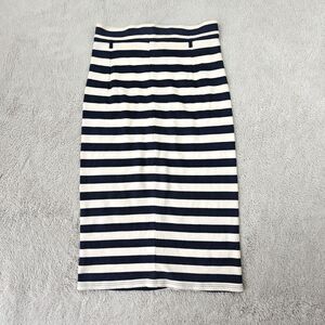 Topshop Midi Skirt Women's 8 White Navy Striped Nautical Pencil Stretch Knit